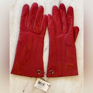 Coach Scarlet Leather Gloves with Logo Detail